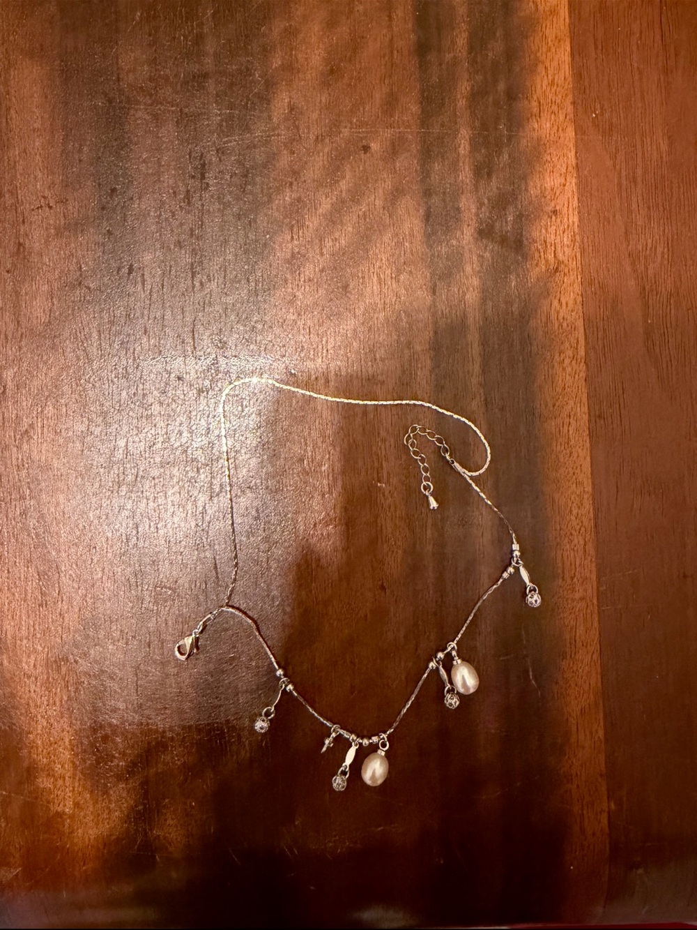 Delicate Silver Pearl & Crystal Charm Necklace
